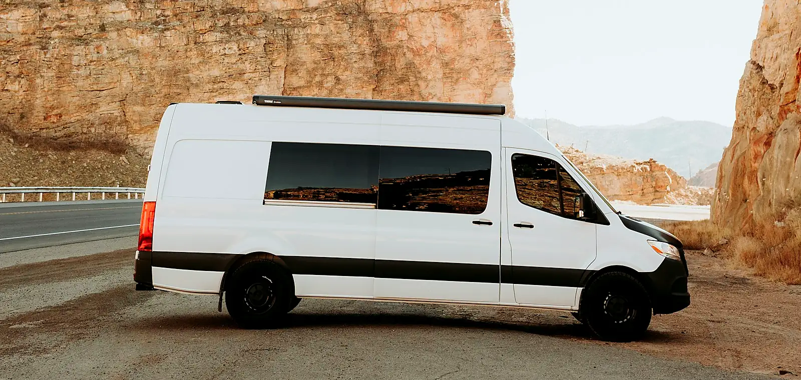 Camper van on the road ready for transport or delivery
