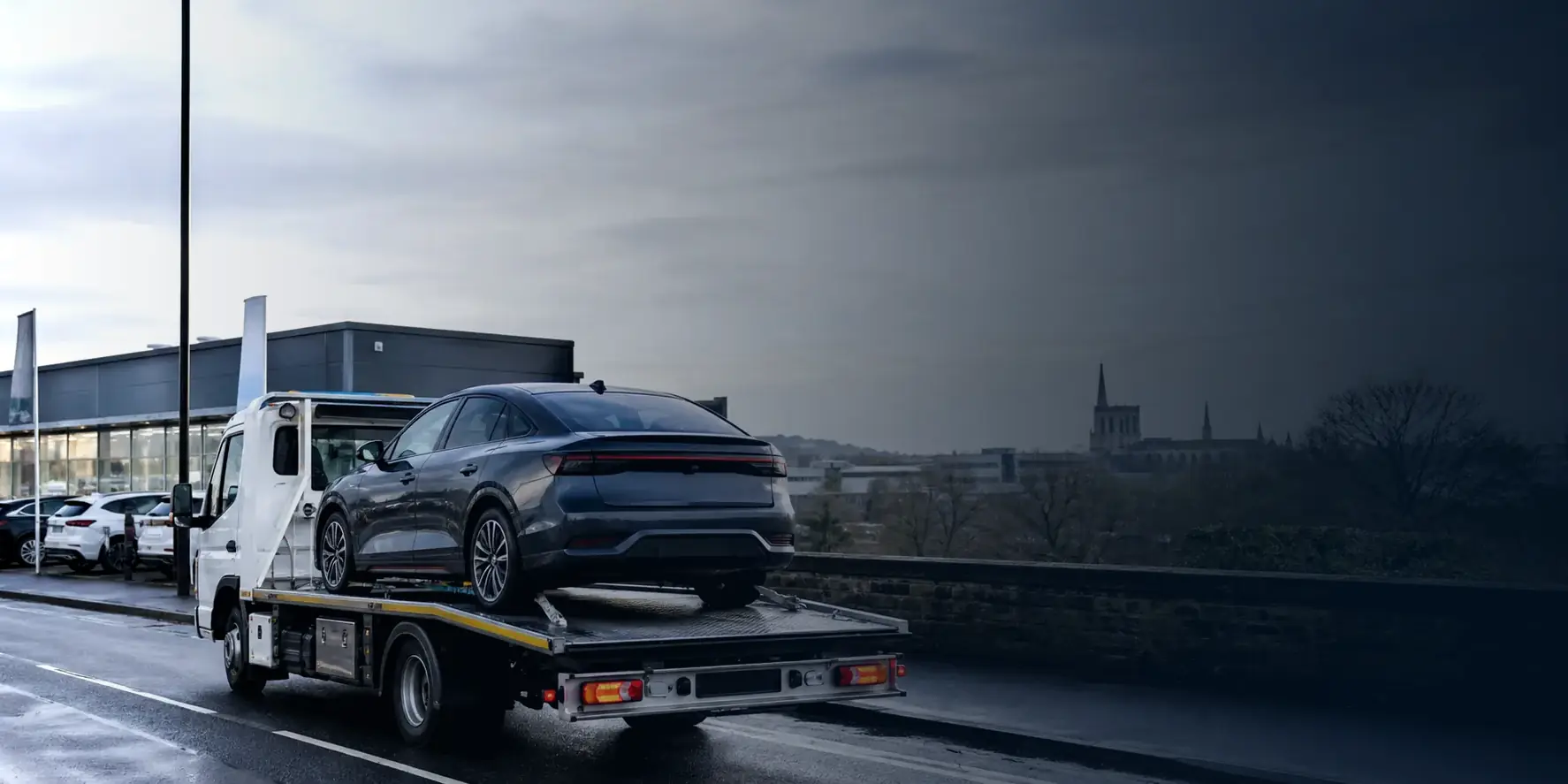 Car on tow truck for Edinburgh vehicle transport