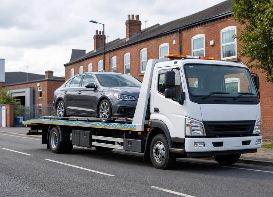 Car on tow truck for Wolverhampton vehicle transport